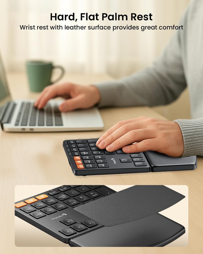 ProtoArc Wireless Number Pad, EK04 N Ergonomic Numeric Keypad with Wrist Rest, Bluetooth and USB, Rechargeable, for Windows PC/Laptop, Mac OS - Image 3